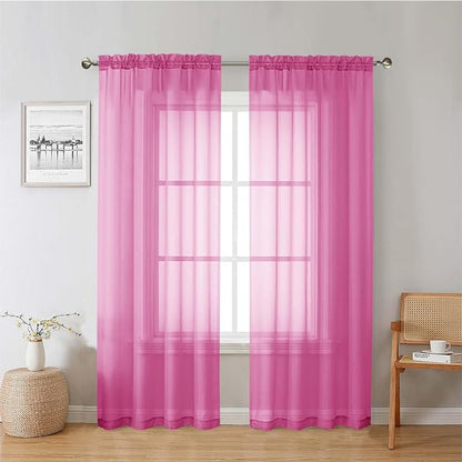 Hot Pink Sheer Curtains 78 Inches Long 2 Panels, Rod Pockets Solid Voile Living by Lecloud