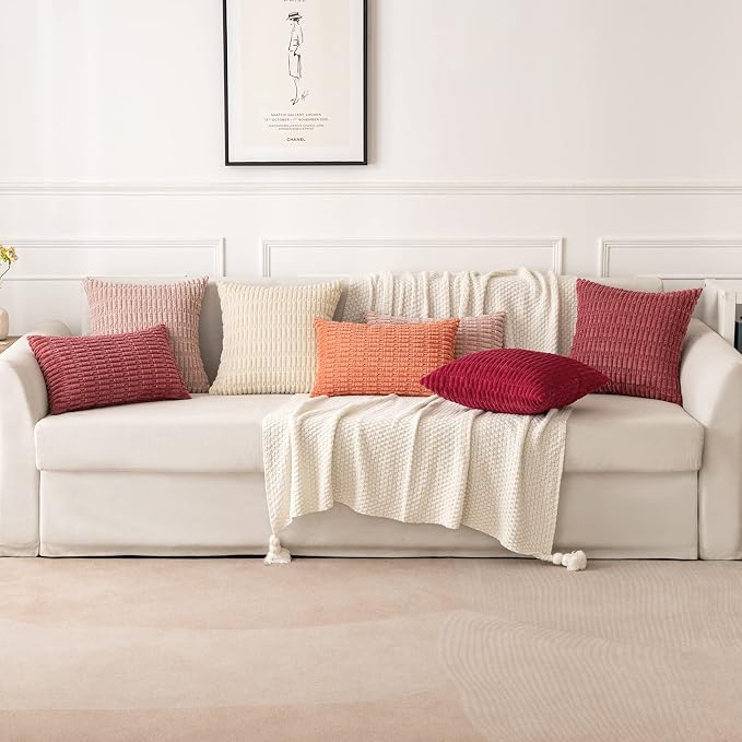 MIULEE Corduroy Decorative Throw Pillow Covers 20x20 Crimson Pack of 2 | Soft - Image 3