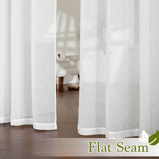NICETOWN White Linen Curtains 144 inch Length 2 Panels, Grommet Linen Weave - Image 6