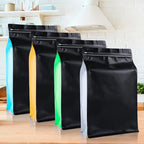 New 2.5 KG Large Capacity Coffee Bags with Valve (50 PCS) White Sides Black High Barrier Aluminum Foil Flat Bottom Standing Coffee Beans Storage Packaging Bags, Reusable Heat Seal Side Zipper Pouches