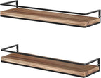 Meangood Floating Shelves Wall Mounted Set of 2, Rustic Wood Wall Storage Shelves for Bedroom,Living Room,Bathroom, Kitchen Torched Wood