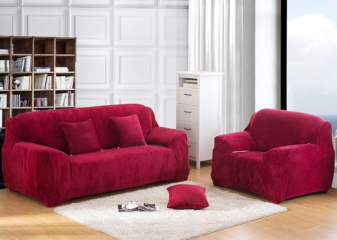 vctops 1-Piece Velvet Plush Stretch Loveseat Sofa Slipcover - Image 2