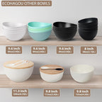 9.6'' Serving Bowls, 84oz Bamboo Fiber Salad Set of 4, Large for Kitchen, Deep Oval for Salad, Vegetable, Fruit, Pasta, Ramen, Lightweight & Easy to Clean (Matte Black)