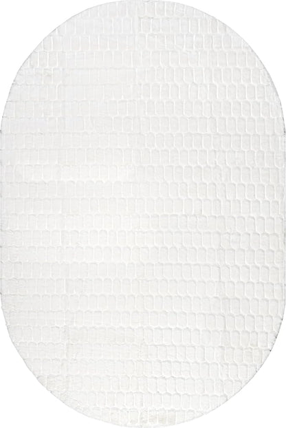 nuLOOM Nia White Geometric Washable Area Rug, Oval 5' x 8' | Nuloom Nia - Image 5