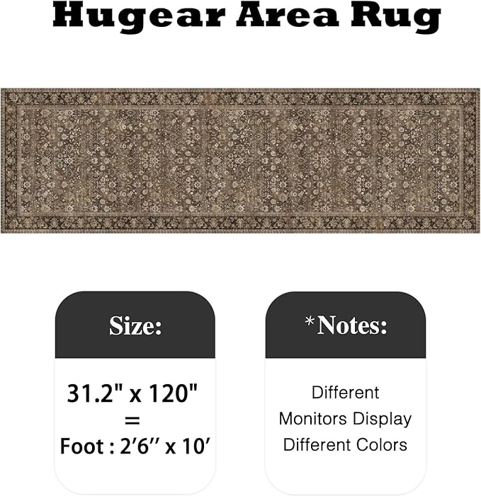 2'6''x10' Brown Vintage Floral Washable Runner Rug - Image 2