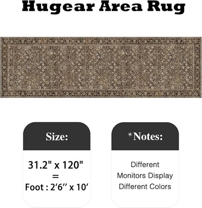 2'6''x10' Brown Vintage Floral Washable Runner Rug - Image 2