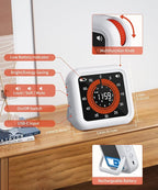 Digital Visual Timer - Max 11H 59M Rechargeable Countdown Timer with VA Display, Clear Digits, Adjustable Volume and Brightness, Magnetic Digital Timer for Kitchen, Classroom, Office (White)