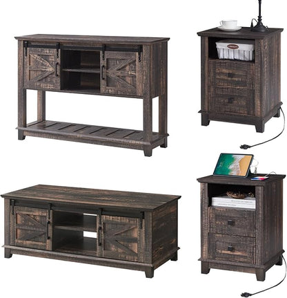 AMERLIFE Farmhouse 4-Piece Living Room Set, Entryway Console by AMERLIFE