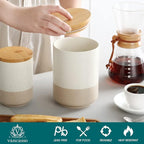 vancasso Sabine Large Ceramic Canister with Airtight Wood Lid - 74 oz Kitchen Food Storage Jar for Flour, Sugar, Coffee, Tea & Spices - Big Capacity Countertop Jar