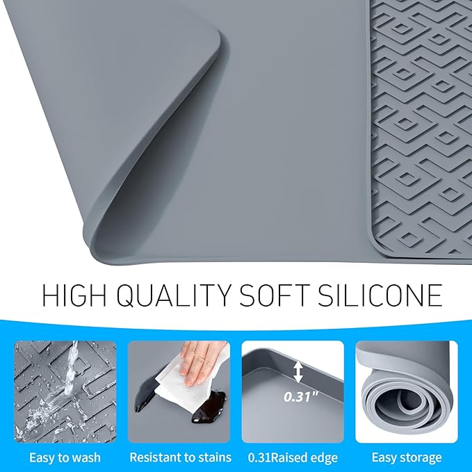 Silicone Coffee mat 24''x16'' – Non-Slip Bar Mat with Detachable Drying Layer for Espresso Machines, Countertops & Dish Racks