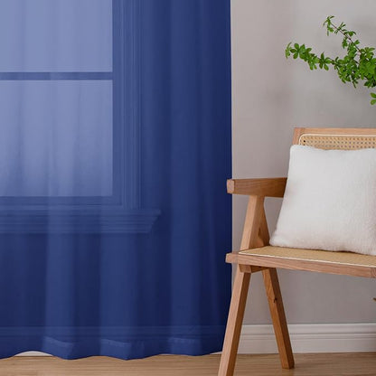 Chyhomenyc Sheer Royal Blue Curtains 90 inches Long 2 Panels, Light Filtering - Image 8