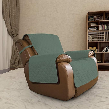 Easy-Going Reversible Couch Cover, Oversized Recliner, Cyan/Ivory | Machine - Image 2