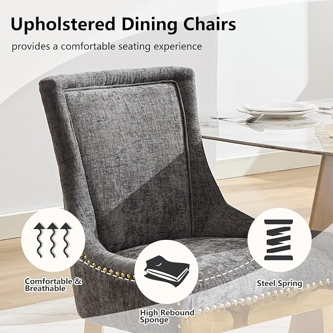 Upholstered Dining Chairs Set of 2, Modern Fabric Side Chairs - Image 4