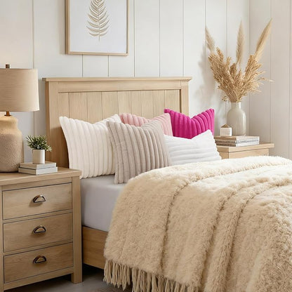 decorUhome Fall Faux Fur Throw Pillow Covers 16x16 Set of 2 Cream White | - Image 6