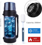 HoneyBee Insulated Water Bottle 68 Ounce Thermos For Hot & Cold Drink, 18/8 Stainless Steel Vacuum Insulation BPA Free, Travel Keep Liquid Hot For 24 Hours (Sapphire Blue)…