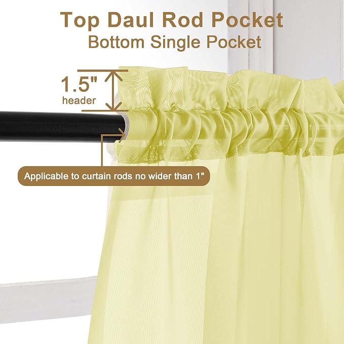 Chyhomenyc Lemon Sheer Curtains 72 Inch Length 2 Panels, Light Filtering Soft - Image 2