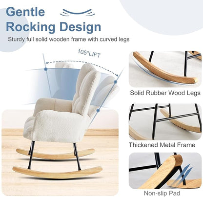 DUMOS Rocking Chair with High Backrest, Nursery Teddy Upholstered Indoor - Image 7