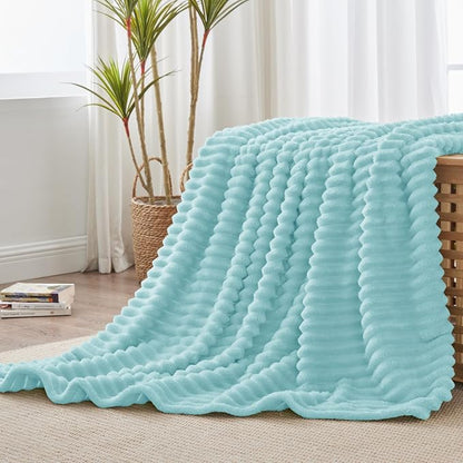 BEDELITE Ribbed Twin Blanket for Couch & Bed, Cloud Blue, Warm Yet Lightweight - Image 7