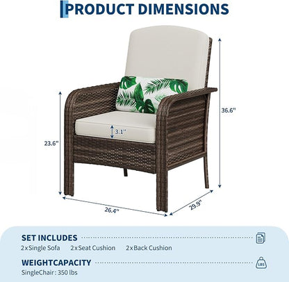 Garvee 2 Pieces Patio Furniture Set, Outdoor Wicker Chairs of 2, All Weather - Image 2