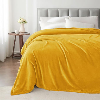 BEDELITE Fleece Blanket Soft Plush King Size Bed Blanket Yellow 108"x90" | - Image 6