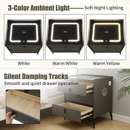 Smart Nightstand with Charging Station, Adjustable LED, USB Ports, Fingerprint - Image 5