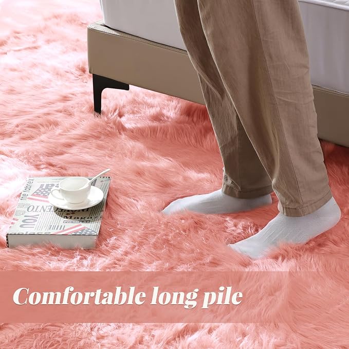 ORINOVA Pink Faux Sheepskin Fluffy Fur Rugs - Image 3