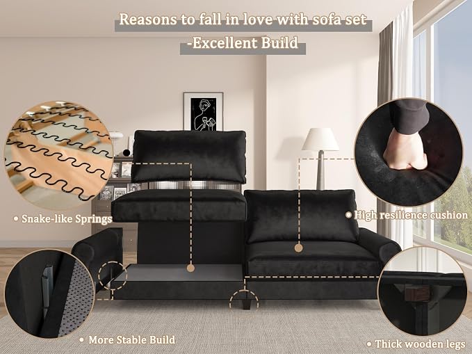 EASE MOOSE 88.5" Large Seat Velvet Loveseat Sofa, Soft Deep Seat Couches - Image 9
