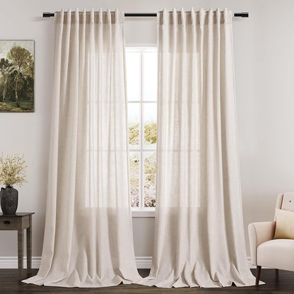 Beige Semi Sheer Linen Curtains 90 Inches Long by Nanspring