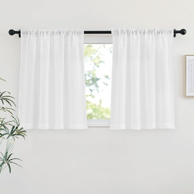 NICETOWN White Semi Sheer Kitchen Curtains 30 inch Length, Rod Pocket & Back - Image 2