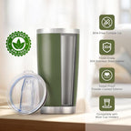 OMTech 20oz Tumblers Bulk, 6pc Stainless Steel Tumbler Set with Lid & Straw, Double Wall Vacuum Insulated Mug for Laser Engraver, Travel Coffee Mug for Hot & Cold Drinks, Army Green Powder Coated Cup