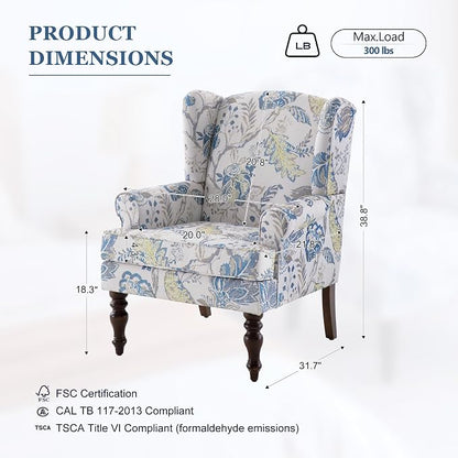 HUIMO Printed Wingback Accent Chair, Linen Upholstered High Back Armchair - Image 2