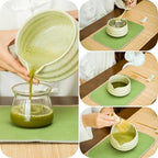 Matcha whisk Set,7 Pcs Matcha Making Kit with whisk Whisk, Ceramic Bowl, Sifter, Scoop, Holder, Stand, and Tea Towel for Ultimate Matcha Experience（Mottled Green）