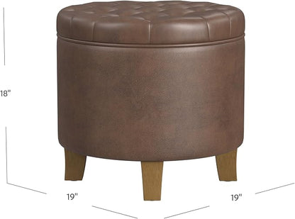 Homepop Home Decor | Upholstered Round Faux Leather Tufted Foot Rest Ottoman | - Image 3