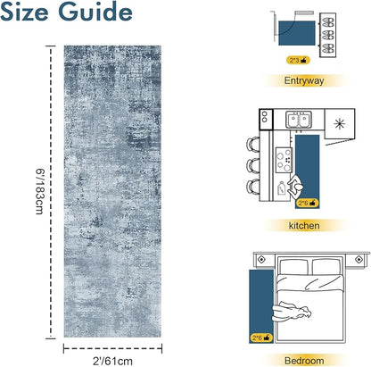 2x6 Ft Washable Runner Rug, Non-Slip Low Pile Hallway Kitchen Area Rug - Image 2