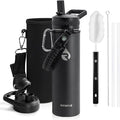 Insulated Water Bottle 20 oz, Triple Wall Vacuum Stainless Steel (Cold for 48 Hrs), Leak Proof & Non-BPA, Kids Water Bottle Jug for School with Straw Spout Lids, Magic Black