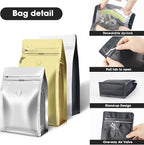 Coffee Bags with Valve(60pcs,16 oz,1 lb) Vented Coffee Beans Packaging Bags High Barrier Aluminumed Foil Flat Bottom Heat Sealed Side Zipper Resealable Storage Bag for Home or Business（White+Green）