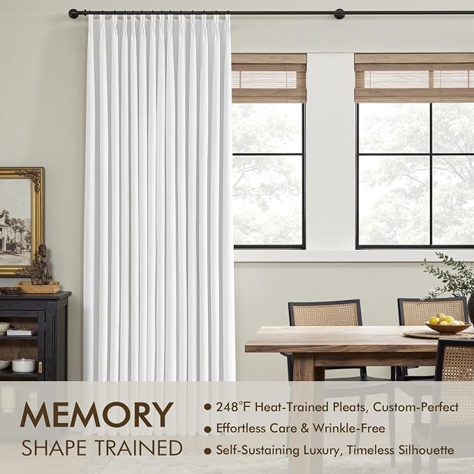 MIULEE White Pinch Pleated 100% Blackout Linen Curtains 40x96 Inches | Room - Image 3