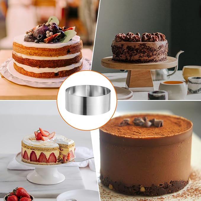 HARFINGTON Round Cake Ring 5 x 2 Inch Seamless Stainless Steel Pastry Mousse Dessert Ring Mirror Coating for Baking Cooking Making Tool