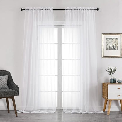 Chyhomenyc White Sheer Curtains 108 Inch Length 2 Panels Set | Extra Long by Chyhomenyc