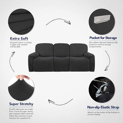 PureFit Super Stretch 3 Seats Recliner Sofa Couch Cover - Image 3