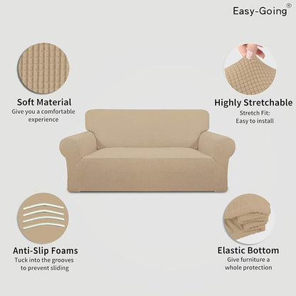 Easy-Going Stretch Oversized Loveseat Couch Covers Washable Sand | 1-Piece - Image 3
