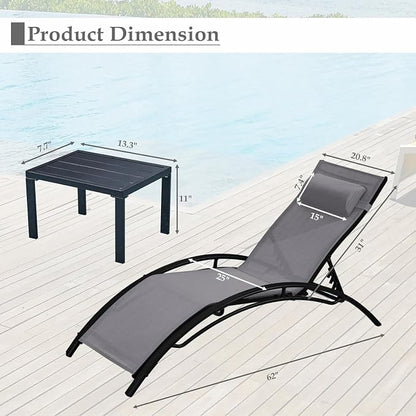 EROMMY Outdoor Chaise Lounge Set of 3, Reclining Patio Chairs - Image 2