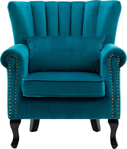 Mid Century Accent Chair Modern Tufted Wingback Armchairs Club Chair Velvet by DMFurniture