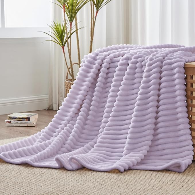 BEDELITE Ribbed Twin Blanket for Couch & Bed, Lavender Fog, Warm Yet Lightweight by BEDELITE