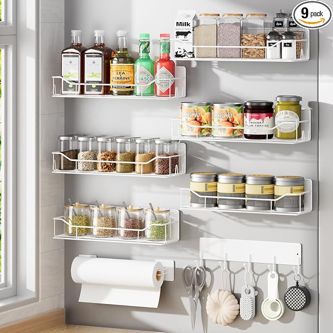 Magnetic Spice Rack for Refrigerator, 9 Pack Magnetic Fridge Shelves by IYEBAU