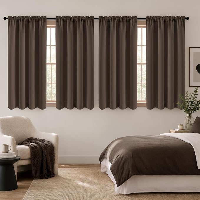 MIULEE 4 Panel Set Short Bedroom Curtains 54 Inch Long Chocolate Brown | by MIULEE