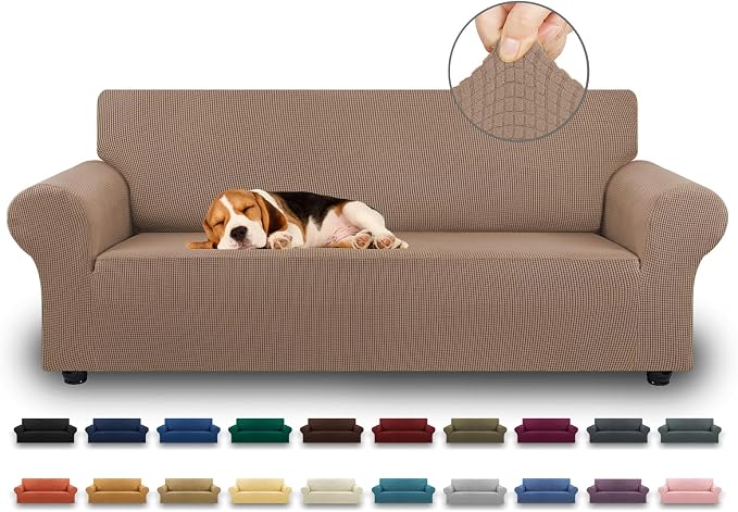 Stretch Couch Covers for Sofa, 3 Cushion Couch Slipcover, Camel | 1-Piece by KEKUOU