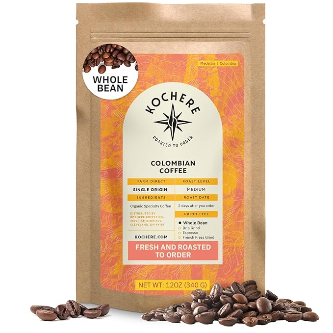 Colombian Medellín Whole Bean Coffee - Single Origin Medium Roast Coffee Beans, Freshly Roasted To Order Organic Specialty Coffee Beans, Specialty Grade, Fair Trade and Non-GMO, Chocolate & Berry Notes - 12 oz
