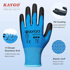 KAYGO Safety Work Gloves PU Coated,12 Pairs KG11PB, Seamless Knit Glove with Polyurethane Coated Smooth Grip on Palm & Fingers, for Men and Women, Ideal for General Duty Work (X-Large,Blue)