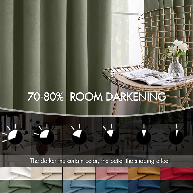 MIULEE Velvet Curtains 50W x 108L 2 Panels Sage Green Blackout Curtains | - Image 4